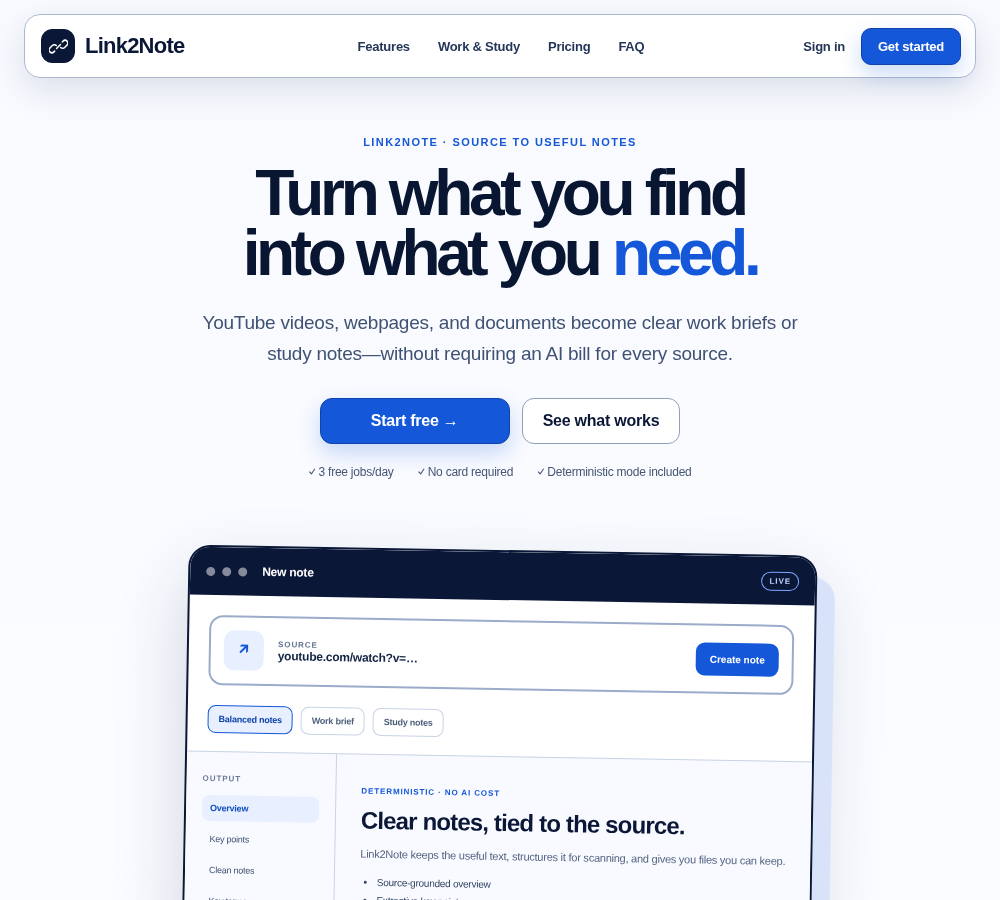 Link2Note production website